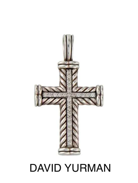 DAVID YURMAN DIAMOND STERLING SILVER 925 CHEVRON CROSS PENDANT - Picture 8 of 8